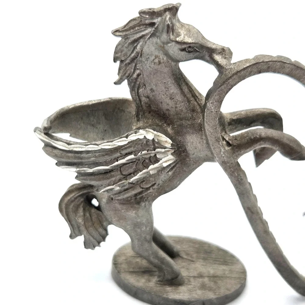 Genuine Spoonique Small Pewter‎ Heart Horse Wings Pegasus 1982 Crystal Ball